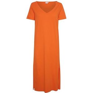 Cream Cream Damesjurk, midi-jurk, korte mouwen, V-hals, losse pasvorm, casual jurk voor dames, Exotisch oranje