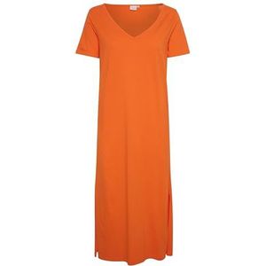 Cream Womens Midi Dress Short Sleeves V-Neckline Loose Fit Casual Femme, Exotic Orange, M