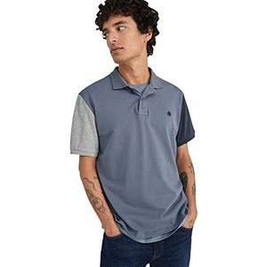 Springfield Poloshirt Piqué, contrasterende mouwen, middelblauw, normaal, voor heren, middenblauw, maat XS, Medium Blauw