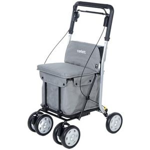 Carlett - Supermarktwagen - medisch goedgekeurd - zitting met geïntegreerde rugleuning - 4 wielen met 3 standen - capaciteit 15 kg - Afneembare tas 29L - Kleur lichtgrijs
