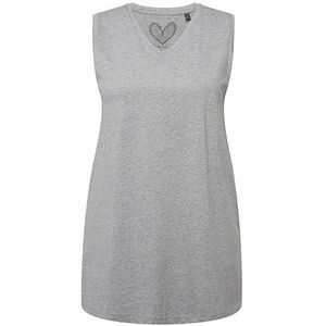 Ulla Popken Tanktop voor dames, V-hals, casual, mouwloos, katoen, Lichtgrijze mix.