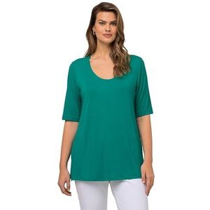 Ulla Popken T-shirt double couche avant pour femme, col en V, manches mi-longues, vert, 50/52, vert, 50-52