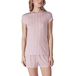 Skiny dames pyjama kort tweedelig, roze (mokérose streep 1879)