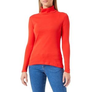 s.Oliver 2139883 T-shirt met lange mouwen met rolkraag en geribbelde structuur voor dames, Rood 3074