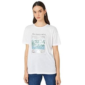 Koton T-shirt à manches courtes et col rond pour femme, Blanc cassé (001), S
