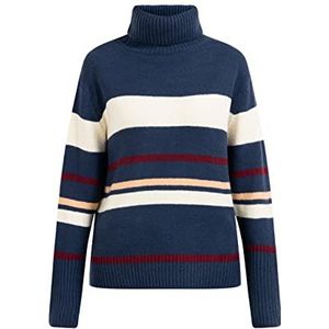 DreiMaster Pull à col roulé en tricot pour femme, Marine multicolore., XS-S
