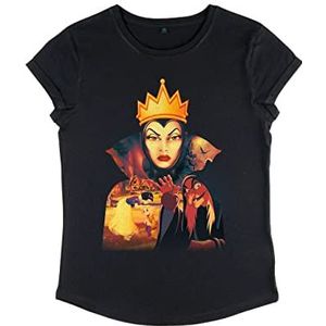 Disney Snow White - Boze Queen Mix Dames Organic Rold Sleeve T-Shirt Roll Sleeve Dames, zwart.