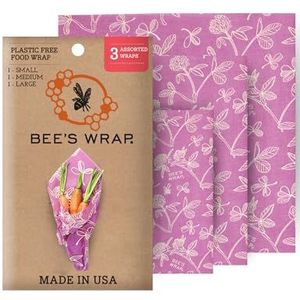 Bee's Wrap Set van 3 voedselverpakkingen, verschillende maten, paars