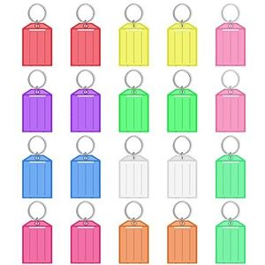 Set van 20 beschrijfbare plastic sleutelhangers voor sleutels, koffers, tassen, huisdieren (10 kleuren)