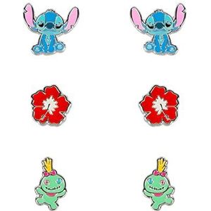 Disney Lilo & Stitch oorbellen Trio blauw rood groen SF00468SL, messing