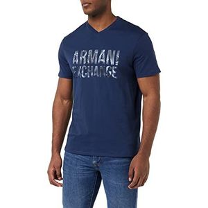 Armani Exchange Duurzame stof, rechte pasvorm, logo-print, V-hals, T-shirt voor heren, marineblauw, S, Marine.