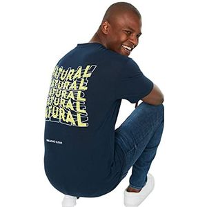 Trendyol Trendyol Heren Casual Standaard Geweven T-shirt Ronde Hals Shirt (1 stuk), Navy Blauw