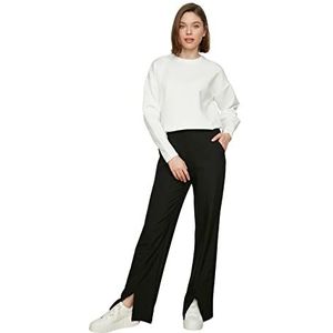 Trendyol Rechte broek voor dames, bescheiden, normale taille, brede pijpen, zwart, 64, zwart.