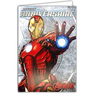 MARVEL AVENGERS IRON-kaart MAN Happy Birthday zilver glanzend met rode envelop binnenkant geïllustreerd pantser superheld vliegende Tony Stark Comics Amerikaanse serie film jongen kind 170052