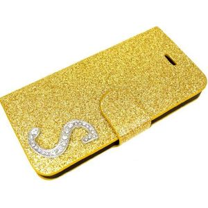 Exklusive-Cad SON-XP-Z-L36H-Etui-Glamour-S-Gold Sony Xperia Z L36 H Glamour Glitter Strass Trektas Hoes met magneetsluiting - Letter S in Gold