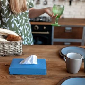 LastTissue® LastTissue Herbruikbare zakdoekenbox, met 18 zachte biologische katoenen doeken, milieuvriendelijke en duurzame zakdoekhouder en zakdoeken van papier voor de neus, blauw