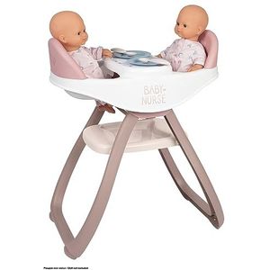 Smoby - Baby Nurse Hoge stoel voor tweelingpop - tweelingpoppenstoel met bord en lepel, poppenaccessoires voor poppen tot 42 cm voor kinderen vanaf 2 jaar