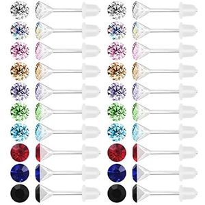 AoedeJ 40 stuks kleurrijke zirkoniumoxide oorbellen met hypoallergeen kunststof schacht voor meisjes en vrouwen, Kubieke zirkonia