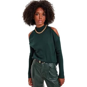 Trendyol Effen trui met hoge kraag trainingspak voor dames, groen, L, Groen