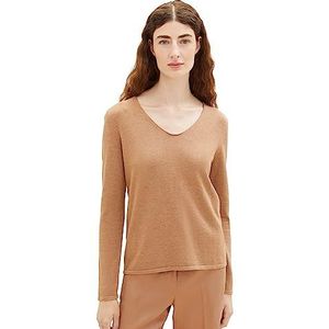 TOM TAILOR Dames basic gebreide trui met V-hals 32399 - mahonie kleur mix blush, M, 32399 - Mahonie Blush kleurmix