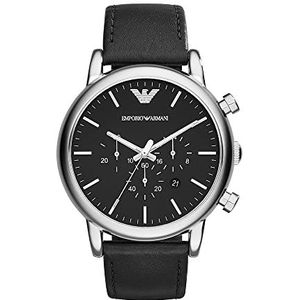 Emporio Armani Heren chronograaf horloge roestvrij staal kastmaat 46mm zwart zilver mode, Zwart en zilver, Mode