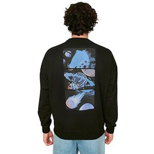 Trendyol Sweatshirt met opdruk Black Men's Oversize Bicycle Collar Printed Trainingspak Heren Zwart XL, zwart.
