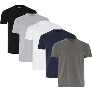 FM London 3-pack heren T-shirts | 100% katoen middelgewicht slim fit, meerkleurig (zwart/grijs/wit/marine/houtskool 5 stuks)