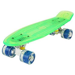 WeSkate Ywhb-35 Skateboard van kunststof, 55 cm, mini-cruiser, groen, blauwe wielen, met led en USB