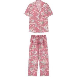 Women'secret Klassieke kastanjebruine capri kersen blossom pyjamaset dames, Burgundy Print
