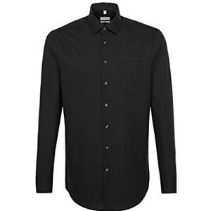 Seidensticker Businesshemd heren met rechte snit - Regular Fit - strijkvrij - Kent kraag - lange mouwen - patch - borstzak - 100% katoen - zwart (zwart), 42, zwart (zwart)
