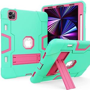 iPad Air 10,9 inch iPad Air 5e generatie 4e generatie iPad Pro 11 Case 2020/2018, stootvaste beschermhoes met standaard, groen + roze