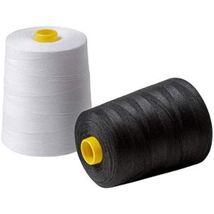 Naaigaren zwart wit - 2 grote spoelen van 9000 meter (in totaal 18.000 m) voor naaimachine en overlock-machine, polyestergaren voor naaien, kleur wit en zwart, hoogte 12 cm