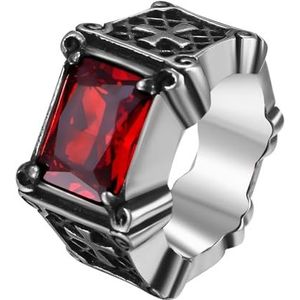Flongo Herenring, duimring, zegelring met glas, edelsteen, zilver, rood, zwart, blauw, draak, klassieke retro sculptuur, accessoires voor heren, Glas