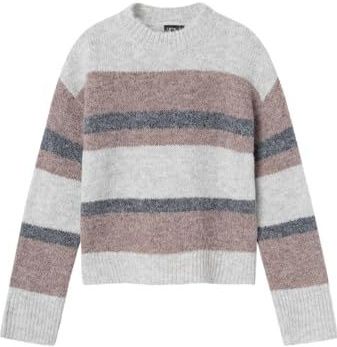 NAME IT Nlfnedgi Ls Pull en tricot court pour fille, Mocha Meringue/détail : multicolore, 146-152