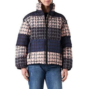 Love Moschino Nylon gevoerde damesjas met afneembare mouwen, roze/marineblauw