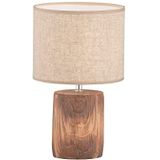 Fischer & Honsel Tafellamp Malik in houtlook met stoffen kap en snoerschakelaar, houtkleur en linnen in zandkleuren, hoogte 35 cm