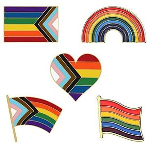 Regenboogbroche Hillylolly 5 stuks broche vlag regenboog, broche hart email, Lgbt Pins Gay Pin, email, voor het decoreren van overhemden, kostuums, sjaals en rugzakken, kunststof, kunststof