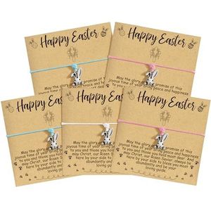 RMMD Paascadeaus voor kinderen en meisjes, paasgeschenken, kinderarmband met hazenbedels, paasarmbanden, paascadeaus voor kinderen en meisjes, Roestvrij staal, Geen edelsteen