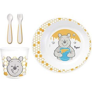 Tigex serviesset met soepbord, beker, vork en lepel, diversificatie van peuters, magnetronbestendig, motief Winnie de Poeh Disney