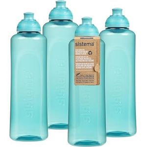 Sistema Sistema Swift, twist 'n' Sip, sportfles, 480 ml, lekvrije drinkfles voor kinderen, gemaakt van gerecycled kunststof, BPA-vrij, blauw-grijs, 4 stuks