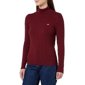 GANT Dames trui stretch katoenen kabel coltrui, Rood geplumpt