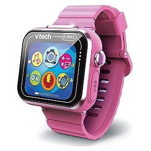 VTech - KidiZoom SmartWatch MAX roze, digitaal kinderhorloge, foto, selfie, video, horizontaal touchscreen, high-tech speelgoed, cadeau voor kinderen en jongeren van 5 jaar tot 14 jaar - inhoud in het