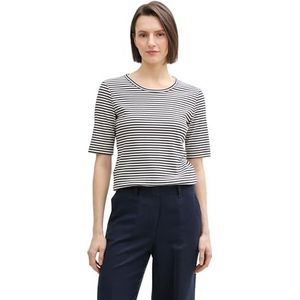 TOM TAILOR T-shirt pour femme, 37370 - Blanc cassé bleu marine - Rayures régulières, M