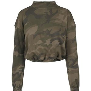 Urban Classics Dames Camo Turtleneck Crew Sweater Dames, Camouflage Olive, XL, olijf camouflage