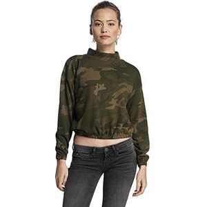 Urban Classics Dames Camo Turtleneck Crew Sweater Dames, Camouflage Olive, XL, olijf camouflage