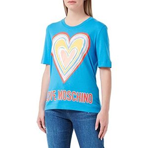 Love Moschino Dames Regular Fit in Cotton Jersey met Maxi Multicolor Heart T-Shirt, Lichtblauw