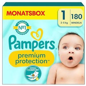Pampers Lot de 180 couches pour bébé Taille 1 (2-5 kg) Premium Protection, Newborn, demi-mois, meilleur confort et protection pour les peaux sensibles