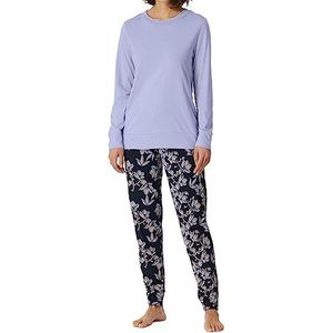 Schiesser Lange pyjamaset van katoen en modal voor dames, marineblauw, 50, Marineblauw Bloemen