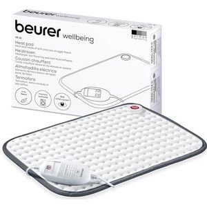 Beurer Coussin chauffant HK 41, surface super moelleuse, 3 niveaux de température, arrêt automatique, lavable en machine, fabriqué en Europe, blanc/gris