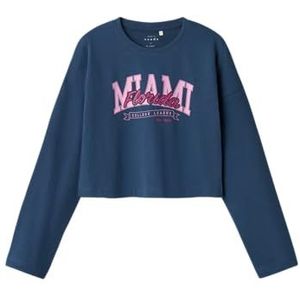 NAME IT Nkfvilma Ls Crop Top à manches longues pour fille, Denim foncé/imprimé : florida, 122-128